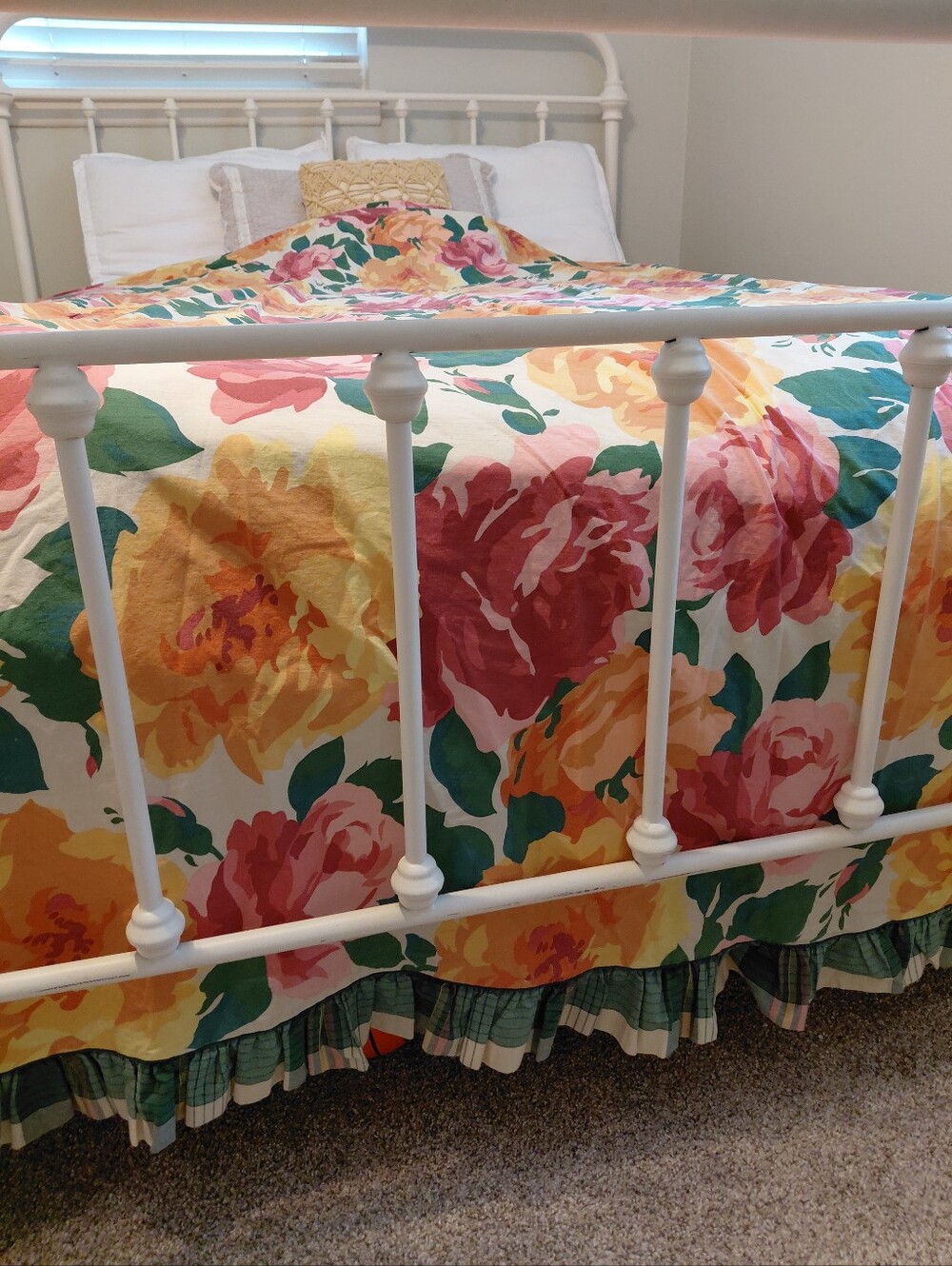 Vintage Rare Yves Saint Laurent Vibrant Floral Boho Cottage Romantic Flat Sheet